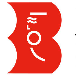 logo biblioteki - czerwone B z syrenką wewnątrz