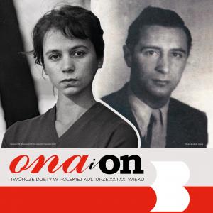 Plakat ze zdjęciem Barbary Hoff (Warszawa 1957, fot. Wojciech Plewiński) oraz Leopolda Tyrmanda (fot. Wikipedia)