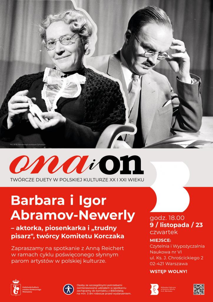 Plakat ze zdjęciami Barbary i Igora Abramowa-Newerly'ego (fot.z NAC)