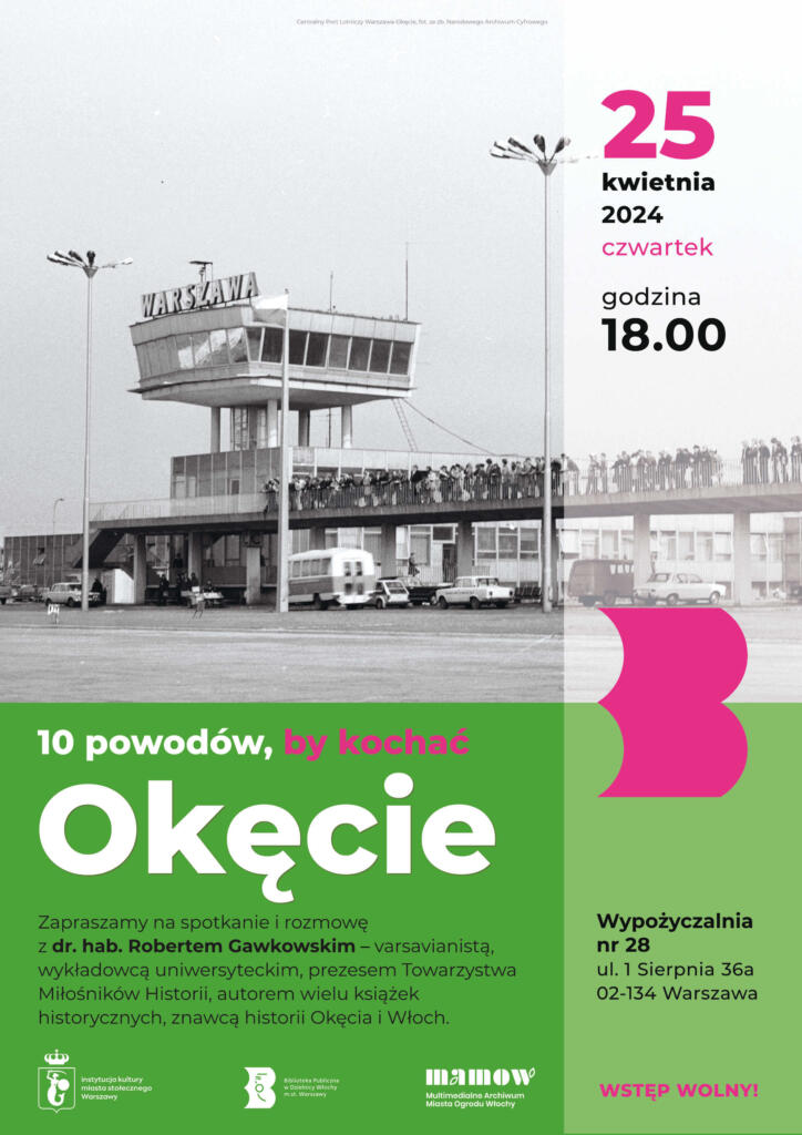 Plakat ze zdjęciem Centralnego Portu Lotniczego Warszawa-Okęcie, fot. ze zb. Narodowego Archiwum Cyfrowego