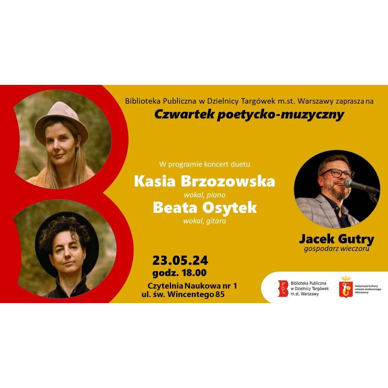 na plakacie artyści, którzy wystąpią podczas czwartku poetycko-muzycznego