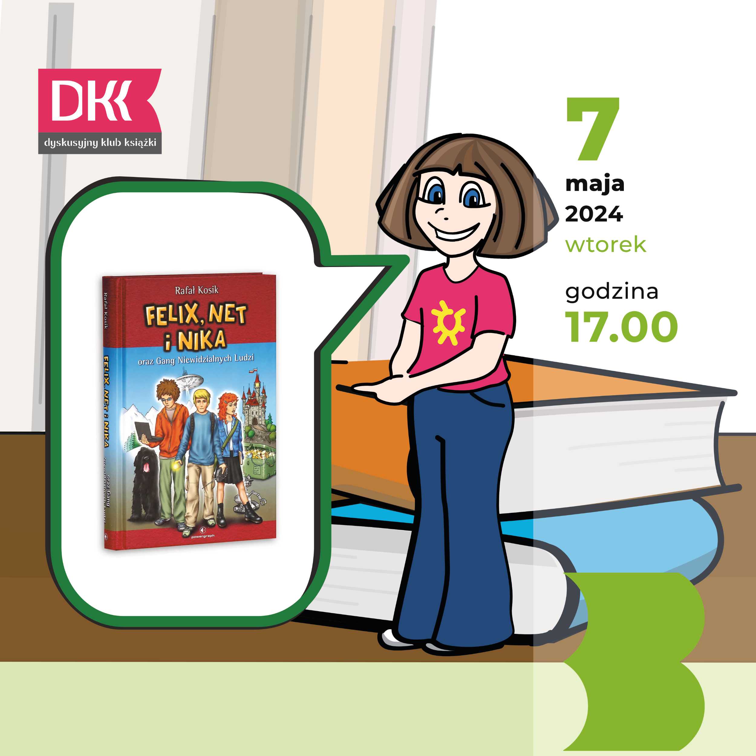 Fragment plakatu z okładką książki "Felix, Net i Nika" Rafała Kosika