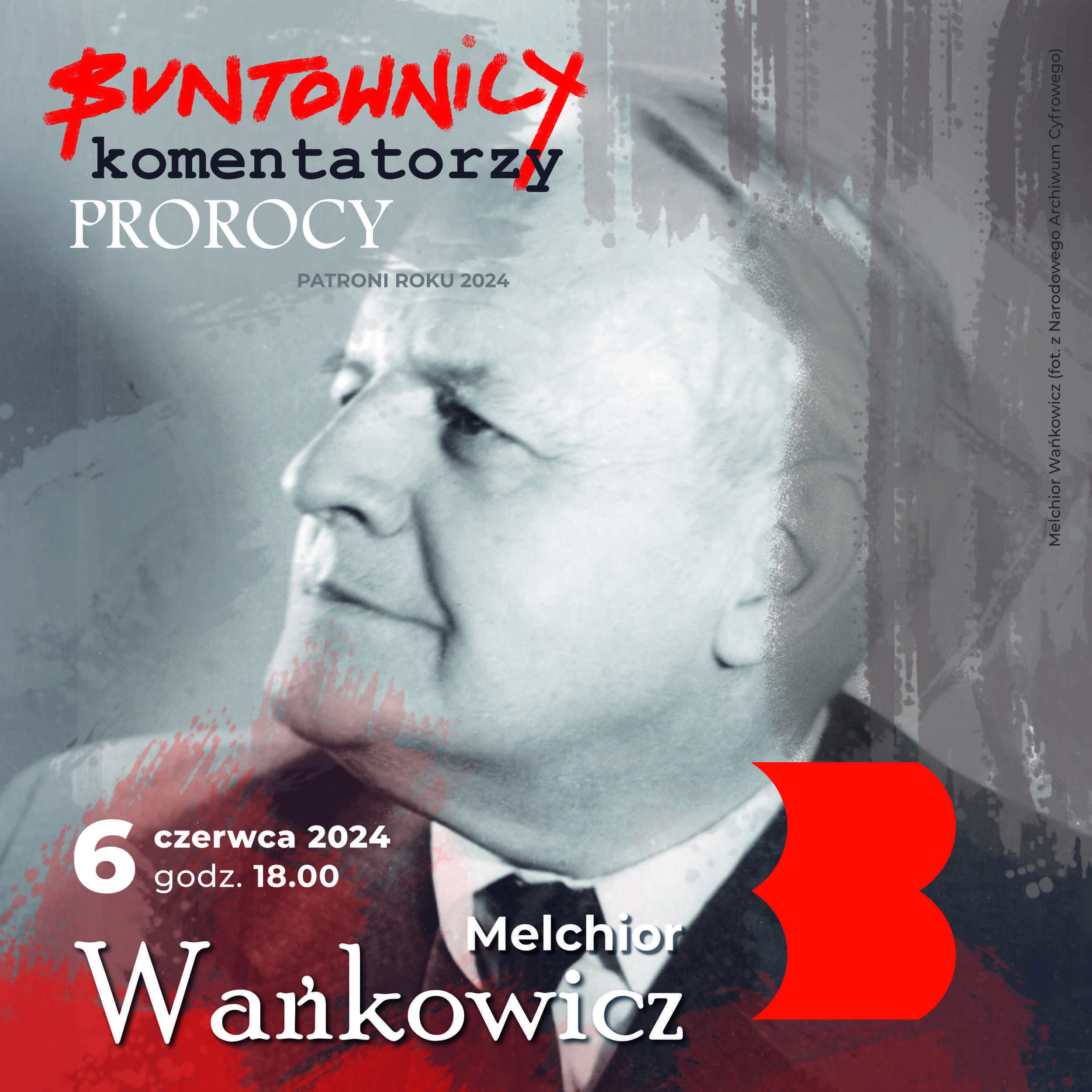 Fragment plakatu z grafiką na podstawie zdjęcia Melchiora Wańkowicza (Ze zbiorów Narodowego Archiwum Cyfrowego)