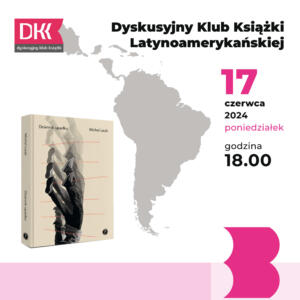 Biało-różowy fragment plakatu z okładką książki Michela Lauba "Dziennik upadku" (Wyd. Pauza, 2020)