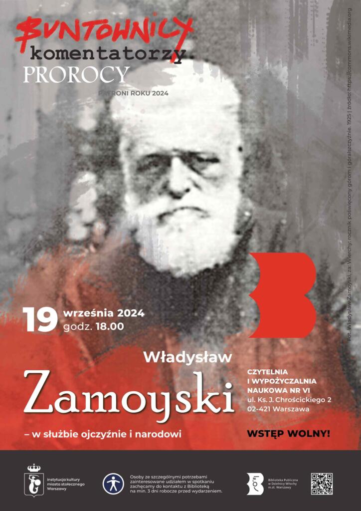 Biało-czarno-czerwony plakat ze zdjęciem Władysława Zamoyskiego (Fot. Władysław Zamoyski, za: Wierchy: rocznik poświęcony górom i góralszczyźnie. 1925 | źródło: https://commons.wikimedia.org)
