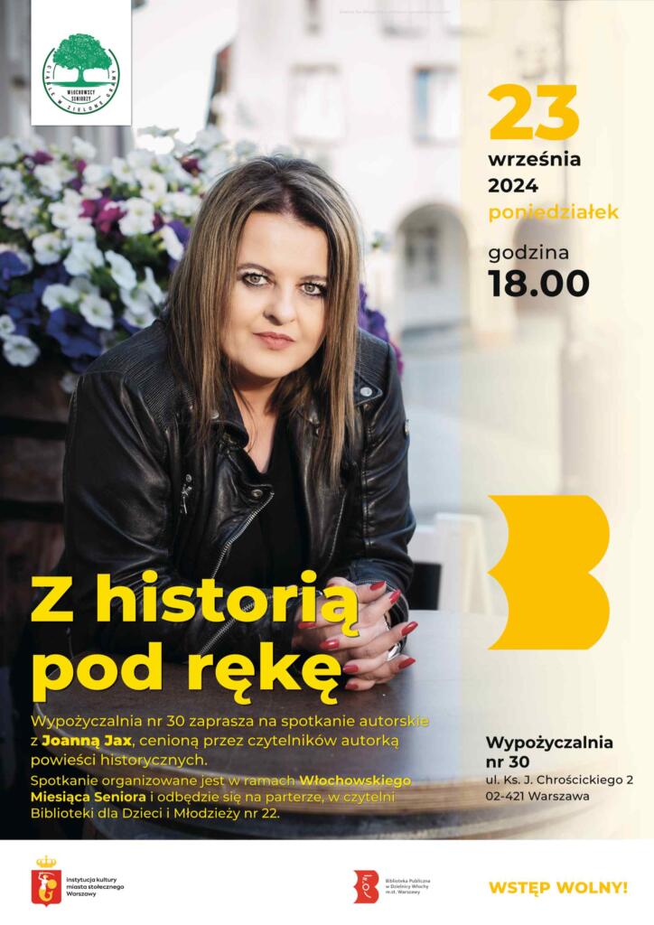 Biało-żółto-czarny plakat ze zdjęciem Joanny Jax (z archiwum prywatnego autorki)