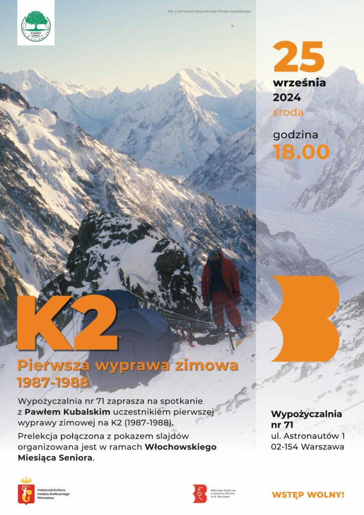 Plakat ze zdjęciem Pawła Kubalskiego w drodze na K2. Fot. z archiwum prywatnego Pawła Kubalskiego