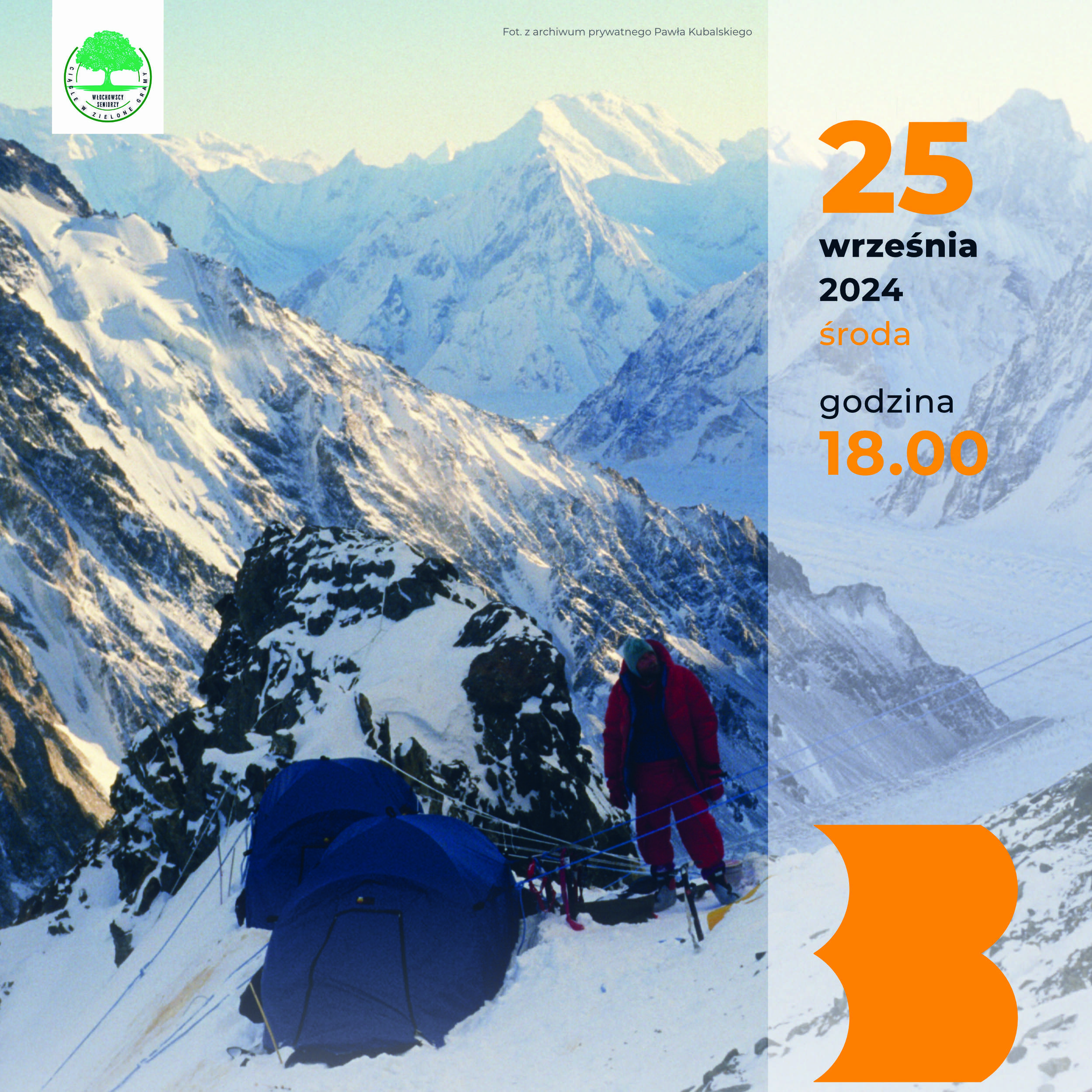 Fragment plakatu ze zdjęciem Pawła Kubalskiego w drodze na K2. Fot. z archiwum prywatnego Pawła Kubalskiego