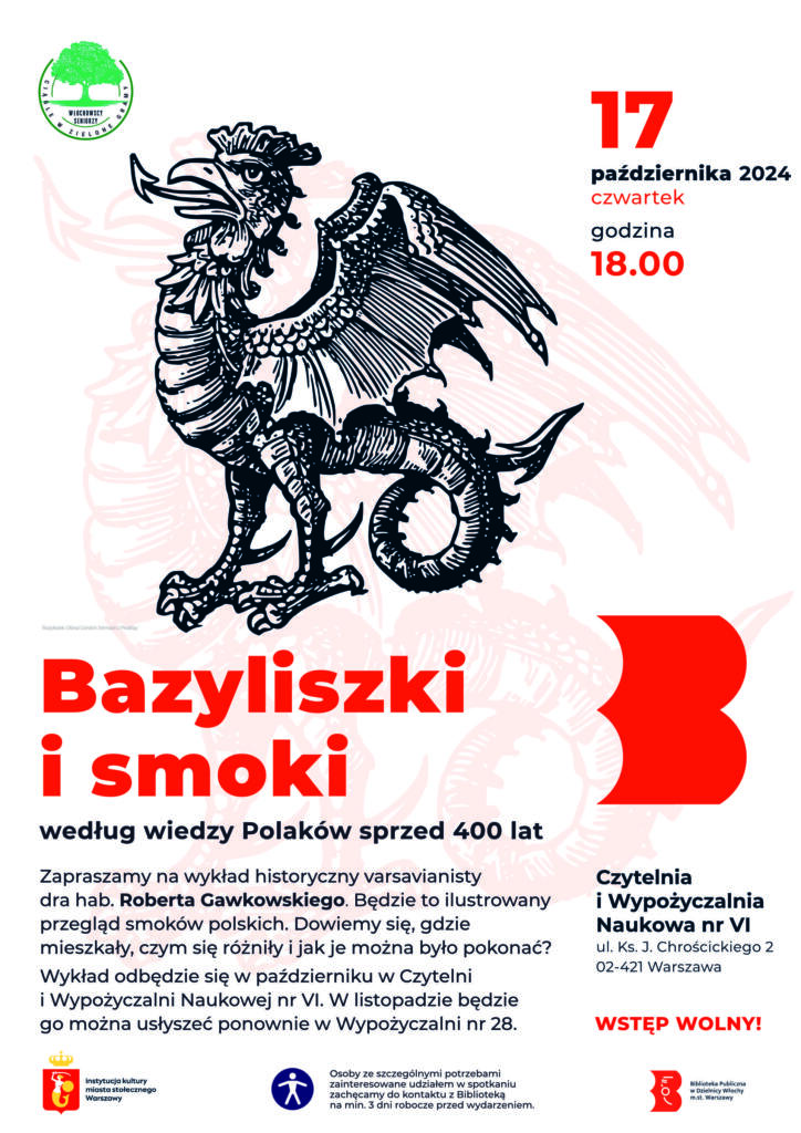 Plakat z przedstawieniem bazyliszka (Bazyliszek. Obraz Gordon Johnson z Pixabay)