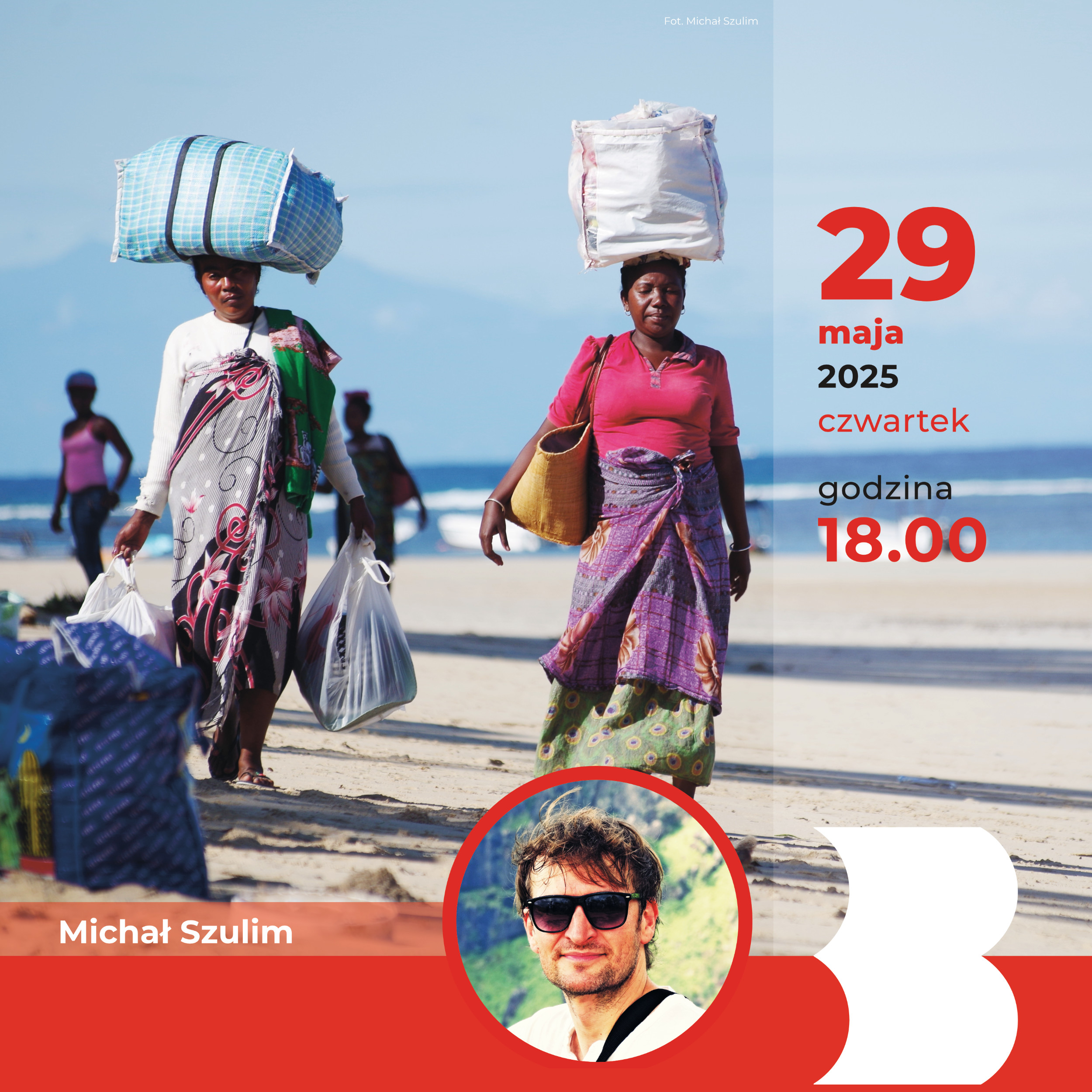 Fragment plakatu ze zdjęciem z Madagaskaru (fot. Michał Szulim)