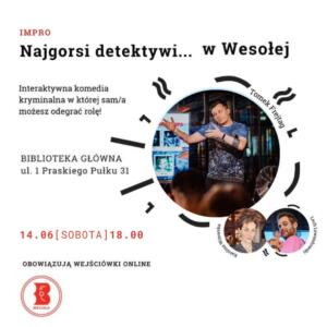 plakat promujący wydarzenie ze zdjęciami przedstawiającymi improwizatorów