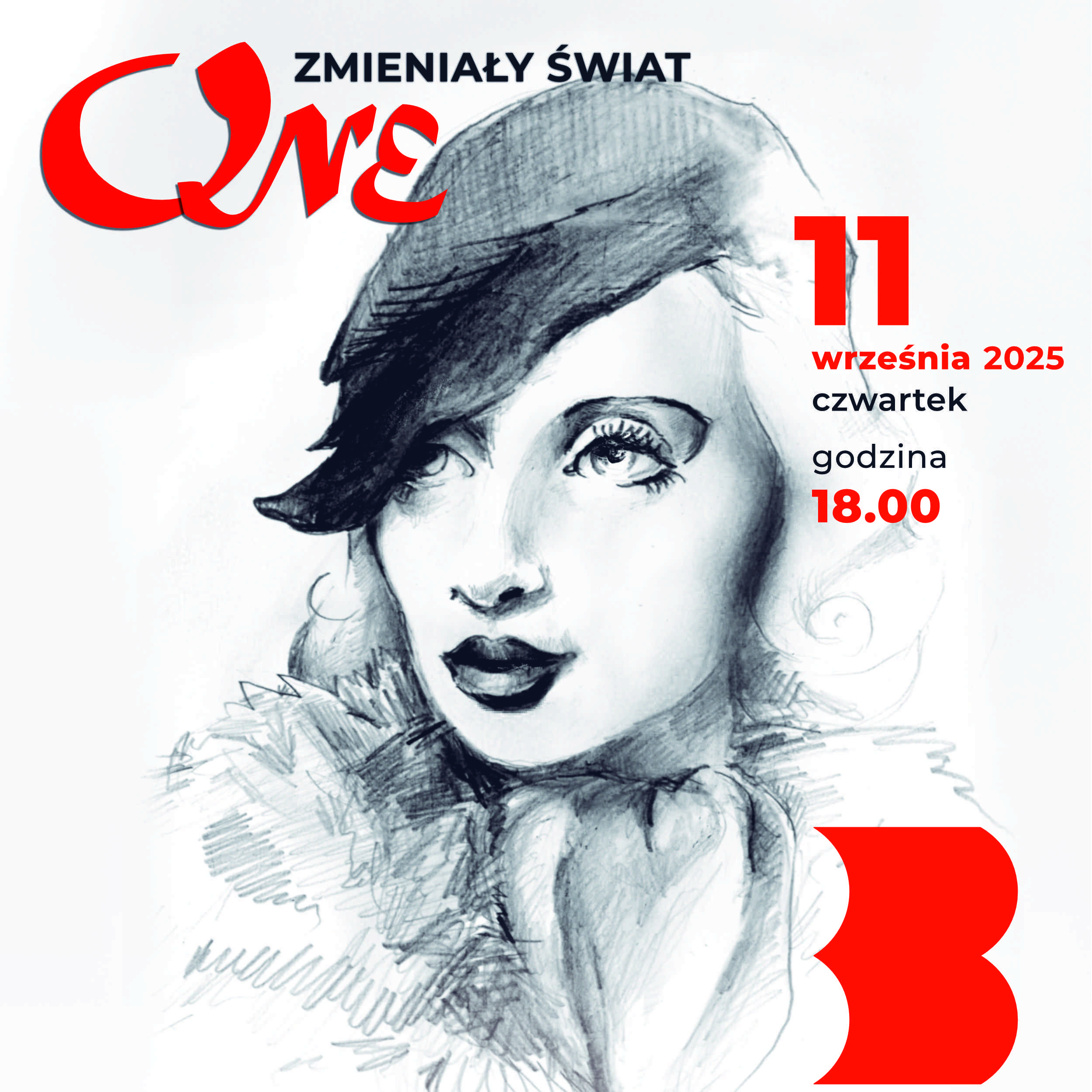 Fragment plakatu z rysunkiem w stylu Tamary Łempickiej