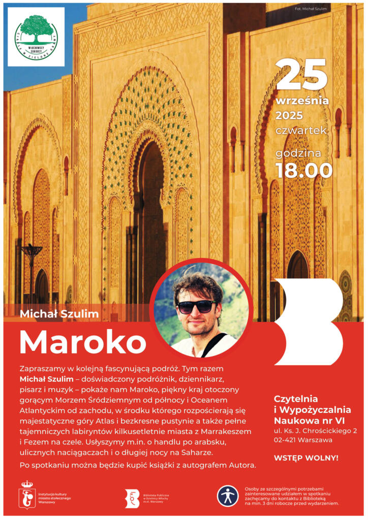 Żółto-czerwony plakat ze zdjęciem Michała Szulima