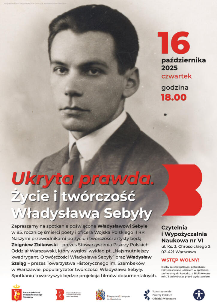 Plakat ze zdjęciem Władysława Sebyły ze zb. Muzeum Literatury im. Adama Mickiewicza w Warszawie