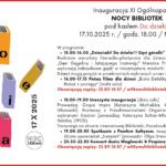 plakat promuje Noc Bibliotek w Metrotece; program opisany w treści artykułu